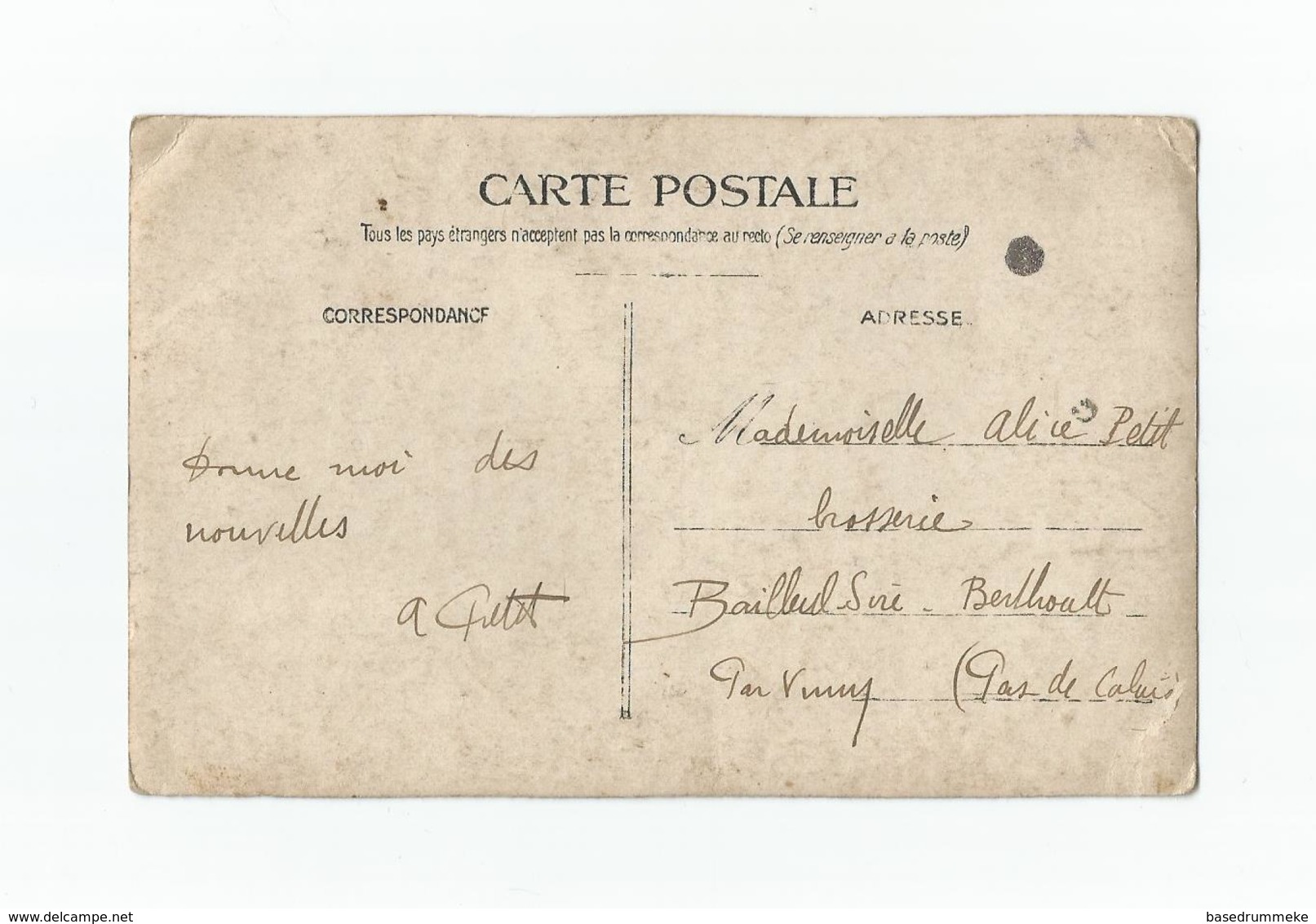 Carte Photo Militaire Adressée à Melle Petit, Brasserie, Bailleul-Sire-Berthoult (1915). - Autres & Non Classés