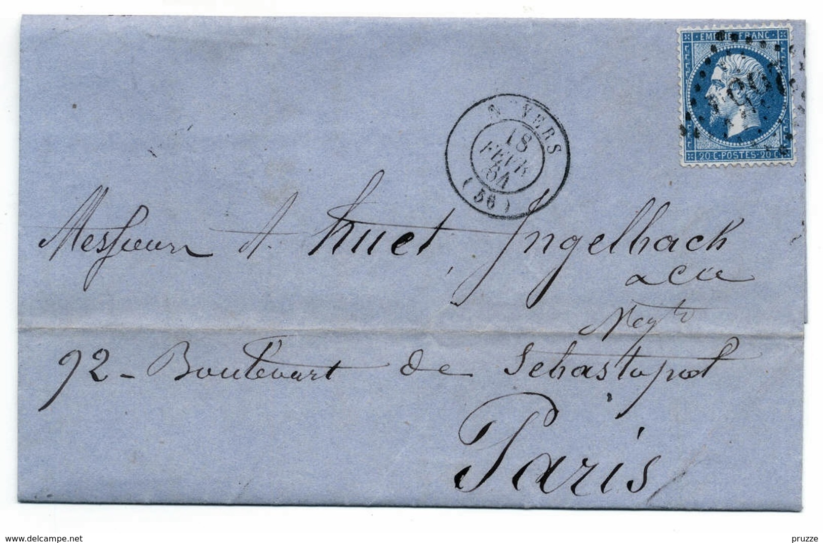 Nevers 1864 Nach Paris, Brief Mit Inhalt - 1863-1870 Napoléon III. Laure