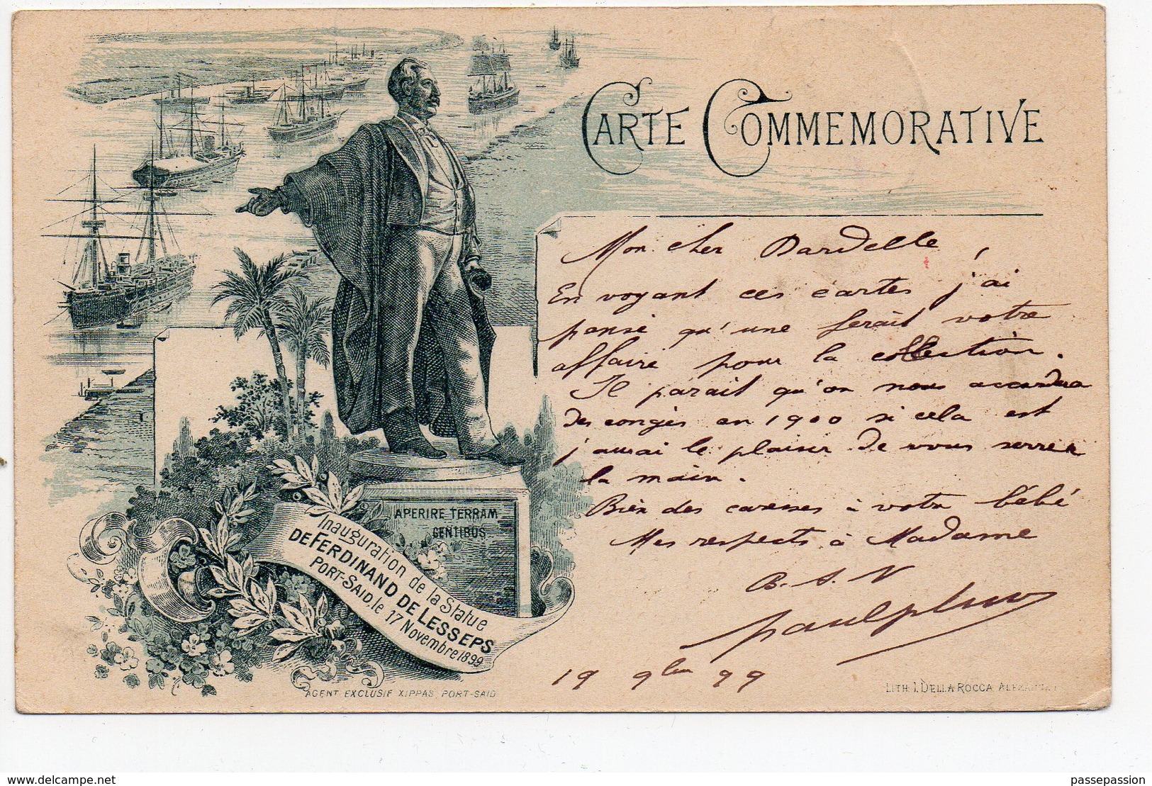 CARTE COMMEMORATIVE - Inauguration De La Statue De FERDINAND De LESSEPS En 1899 à Port-Saïd - Port-Saïd