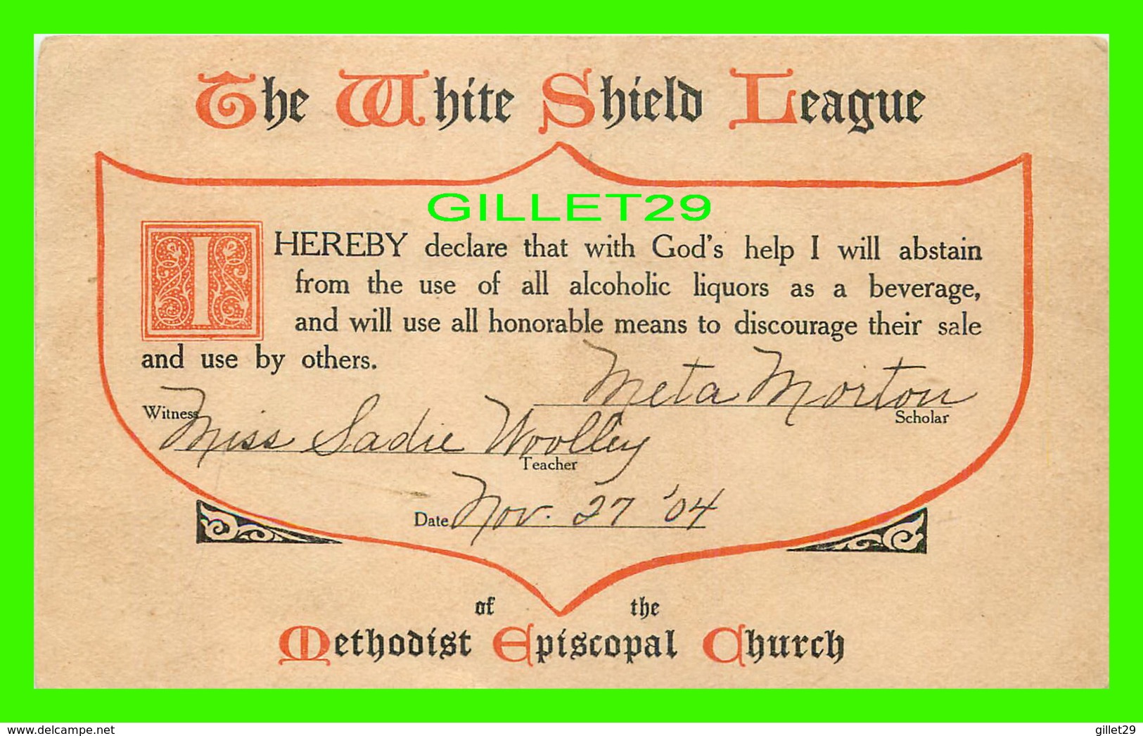 RELIGIONS - THE WHITE SHIELD LEAGUE OF THE METHODIST EPISCOPAL CHURCH, IN 1904 - - Autres & Non Classés