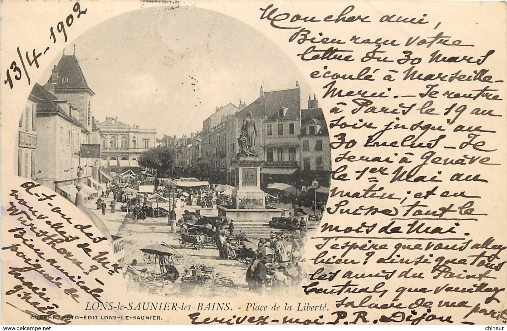 LONS LE SAUNIER LES BAINS PLACE DE LA LIBERTE JOUR DE MARCHE   CARTE PRECURSEUR - Lons Le Saunier