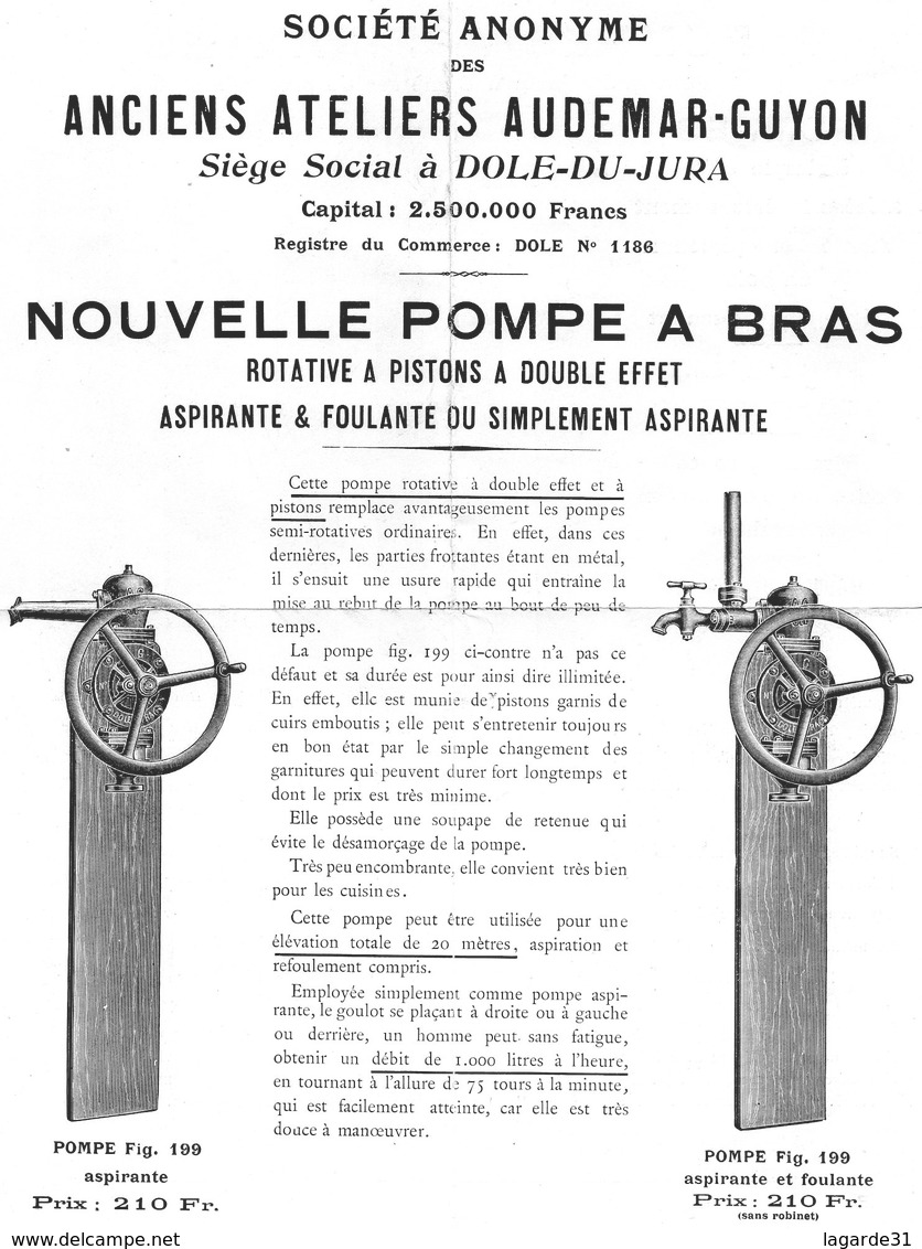 28 Dole Jura Audemar Guyon Pompe A Bras - Publicités