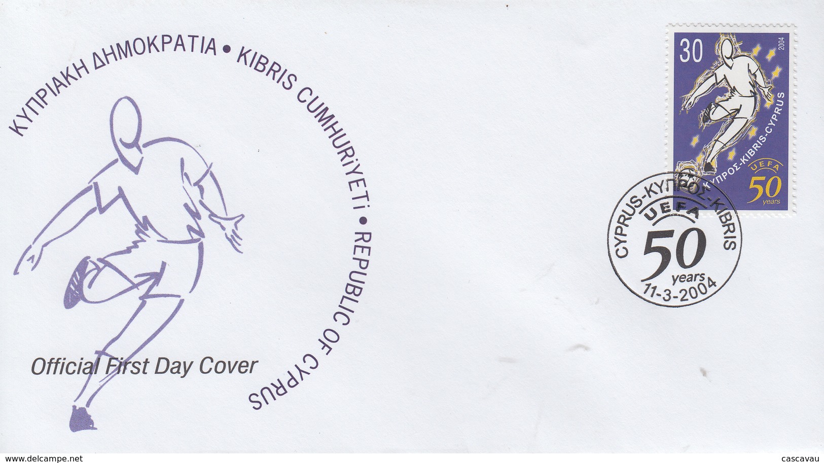 Enveloppe   FDC   1er  Jour   CHYPRE   50éme   Anniversaire  De   L' U.E.F.A    2004 - Brieven En Documenten