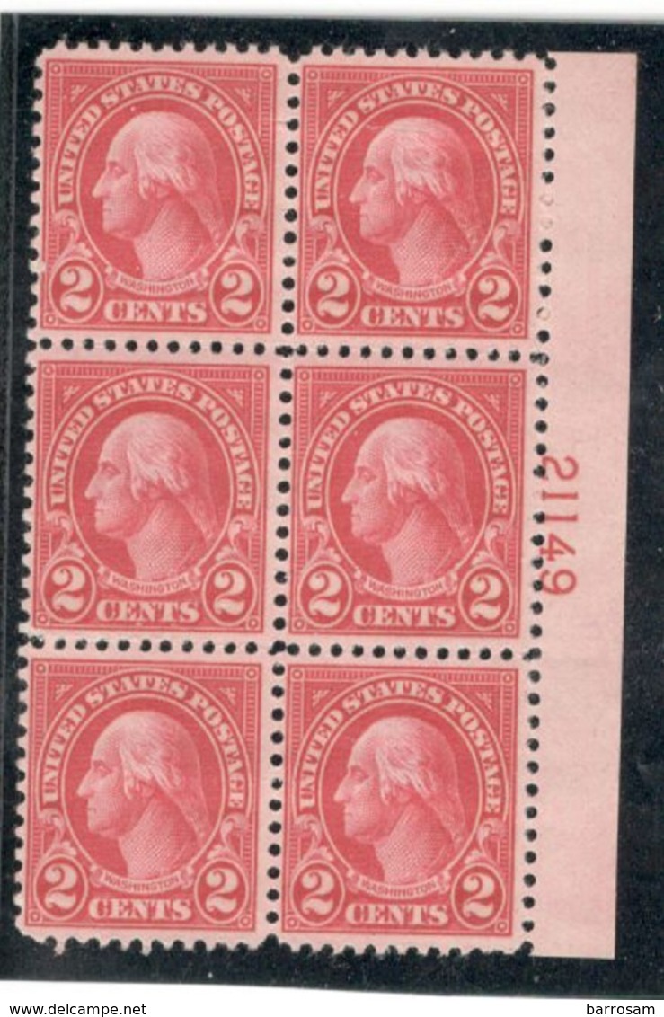 UNITED STATES 1920:Scott 554mnh** Plate Block Of 6 Cat.Value$60+ - Plattennummern