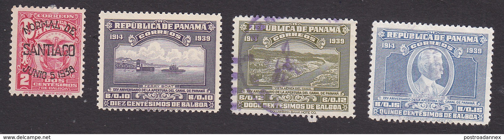 Panama, Scott #321A, 326-328, Mint Hinged/Used, Arms Overprinted, Ferryboat, Canal, Gorgas, Issued 1939 - Panama