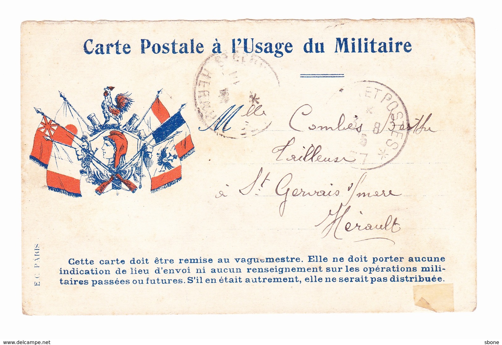 Carte En Franchise Militaire - 6 Drapeaux - Buste - E.C. Paris - Brieven En Documenten