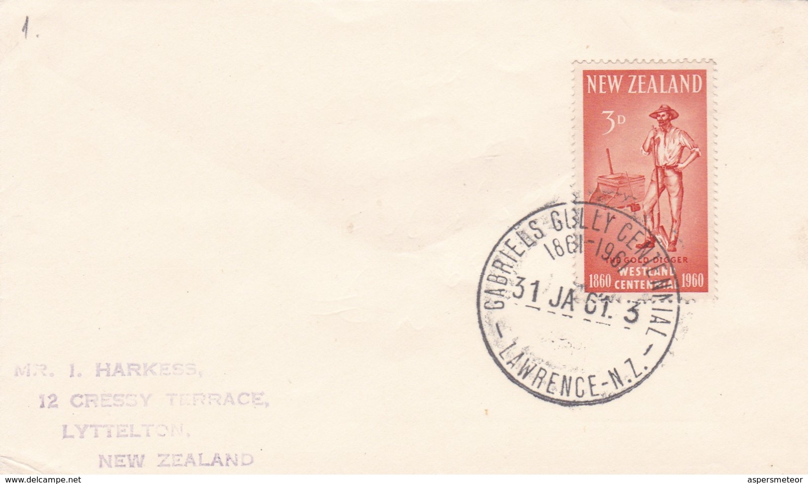 ENVELOPPE CIRCULEE NEW ZELAND LAWRENCE A LYTTELTON 1961- BLEUP - Brieven En Documenten