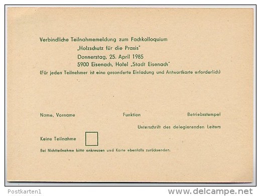 DDR P84-8-85 C112 Postkarte Zudruck HOLZSCHUTZ EISENACH 1985 - Privatpostkarten - Ungebraucht