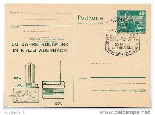 DDR P79-13-74 C20 Postkarte PRIVATER ZUDRUCK 50 J. Rundfunk Auerbach Sost. Treuen 1974 - Postales Privados - Usados