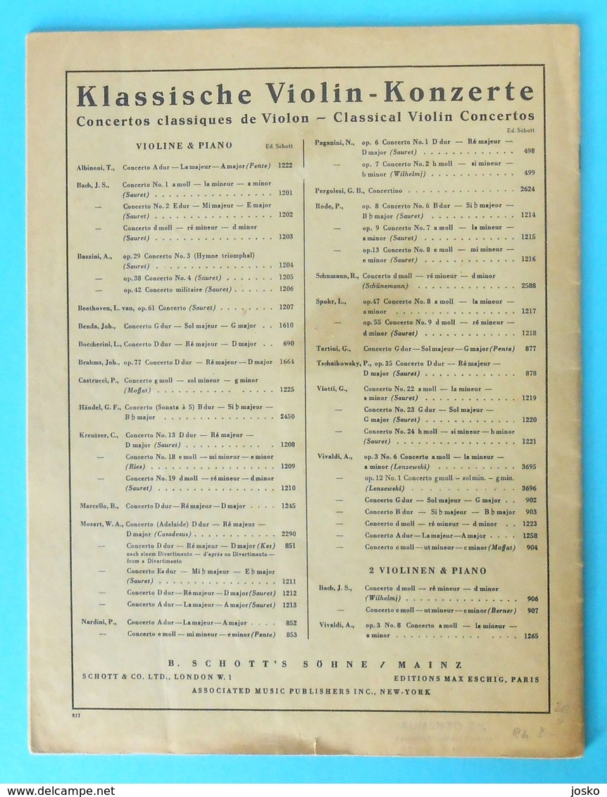 VIVALDI-NACHEZ ... CONCERTO (Violine Und Piano) Classical Music * Edition Schott No 901 * Musique Classique Musik Musica - V-Z