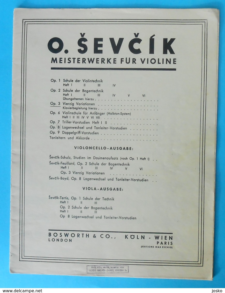 O. SEVCIK - Meisterwerke Fur Violine * By Bosworth & Co. (1901.) * Violin Violon Violino Classical Music Musique Musik - S-U