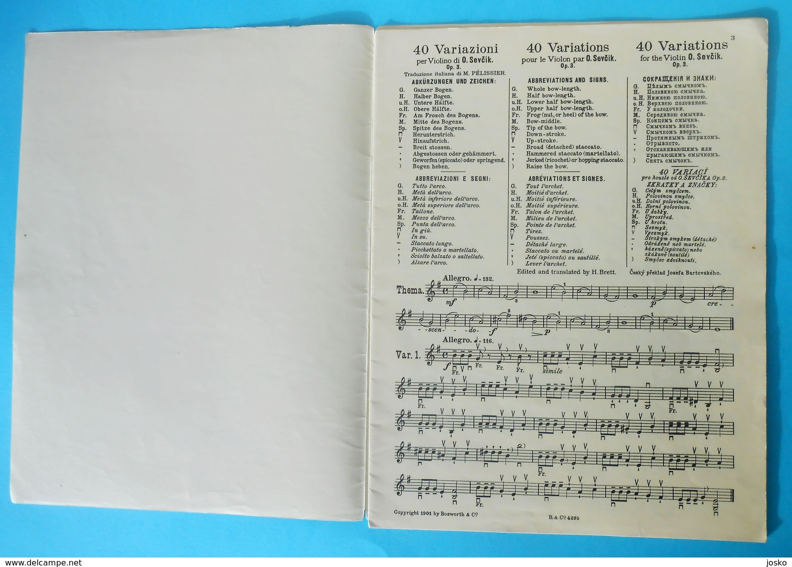 O. SEVCIK - Meisterwerke Fur Violine * By Bosworth & Co. (1901.) * Violin Violon Violino Classical Music Musique Musik - S-U