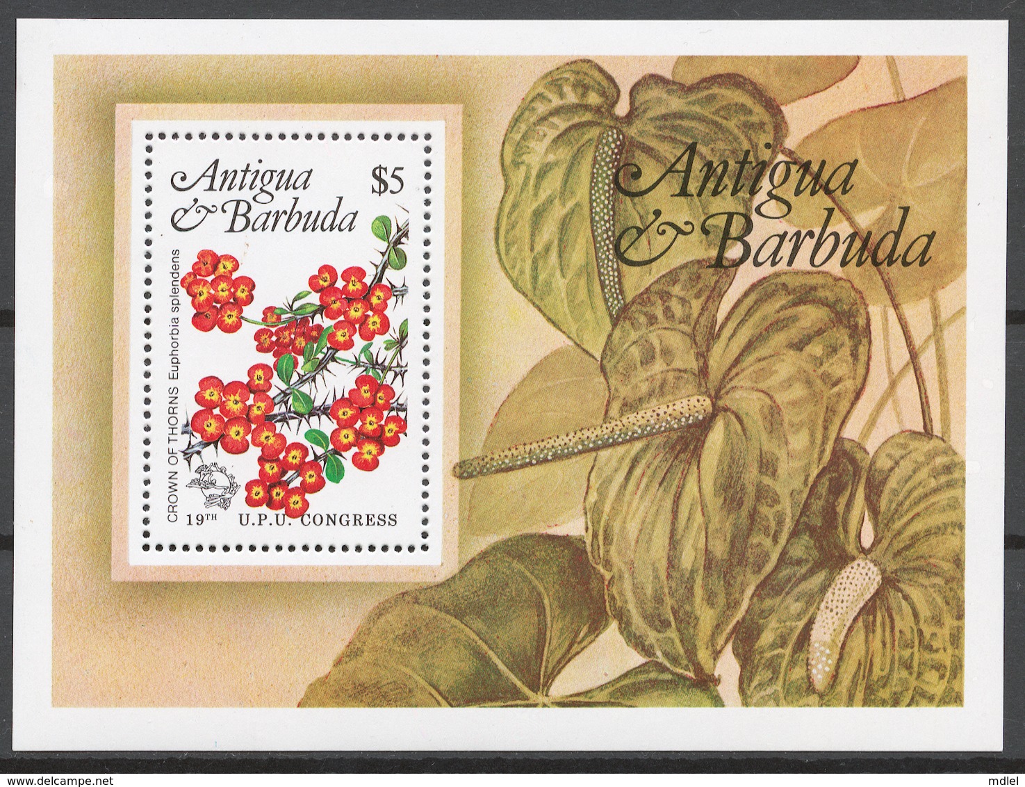 Antigua And Barbuda 1984 Mi# Bl.76** UPU CONGRESS, FLOWERS - Antigua Et Barbuda (1981-...)