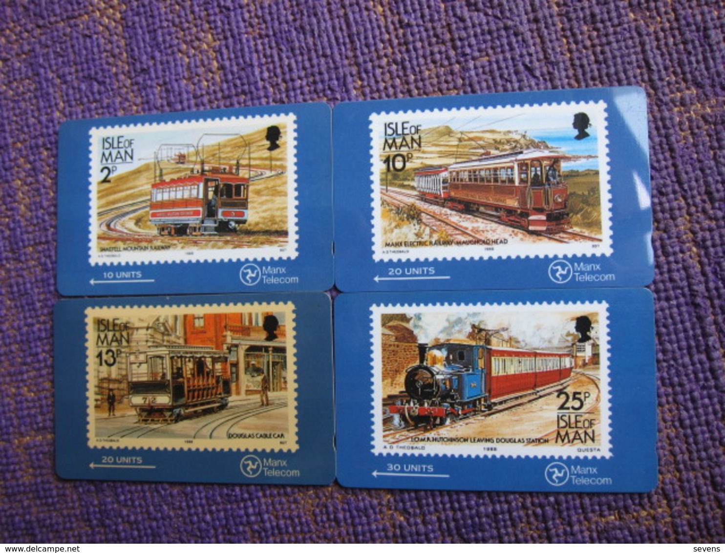 Man Island GPT Phonecard,4IOMA,B,C,D Stamp Of Railway Train,set Of 4.two Used And Two Mint, IOMC Turned Yellow Color - Timbres & Monnaies