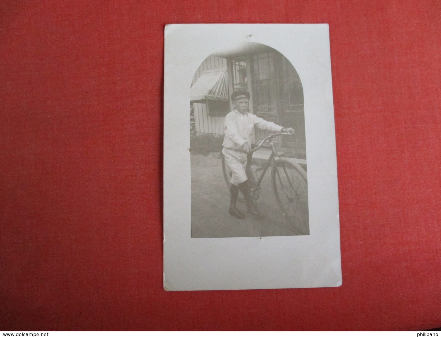 RPPC   Boy On Bicycle    2 Pin Holes    Ref. 3084 - To Identify