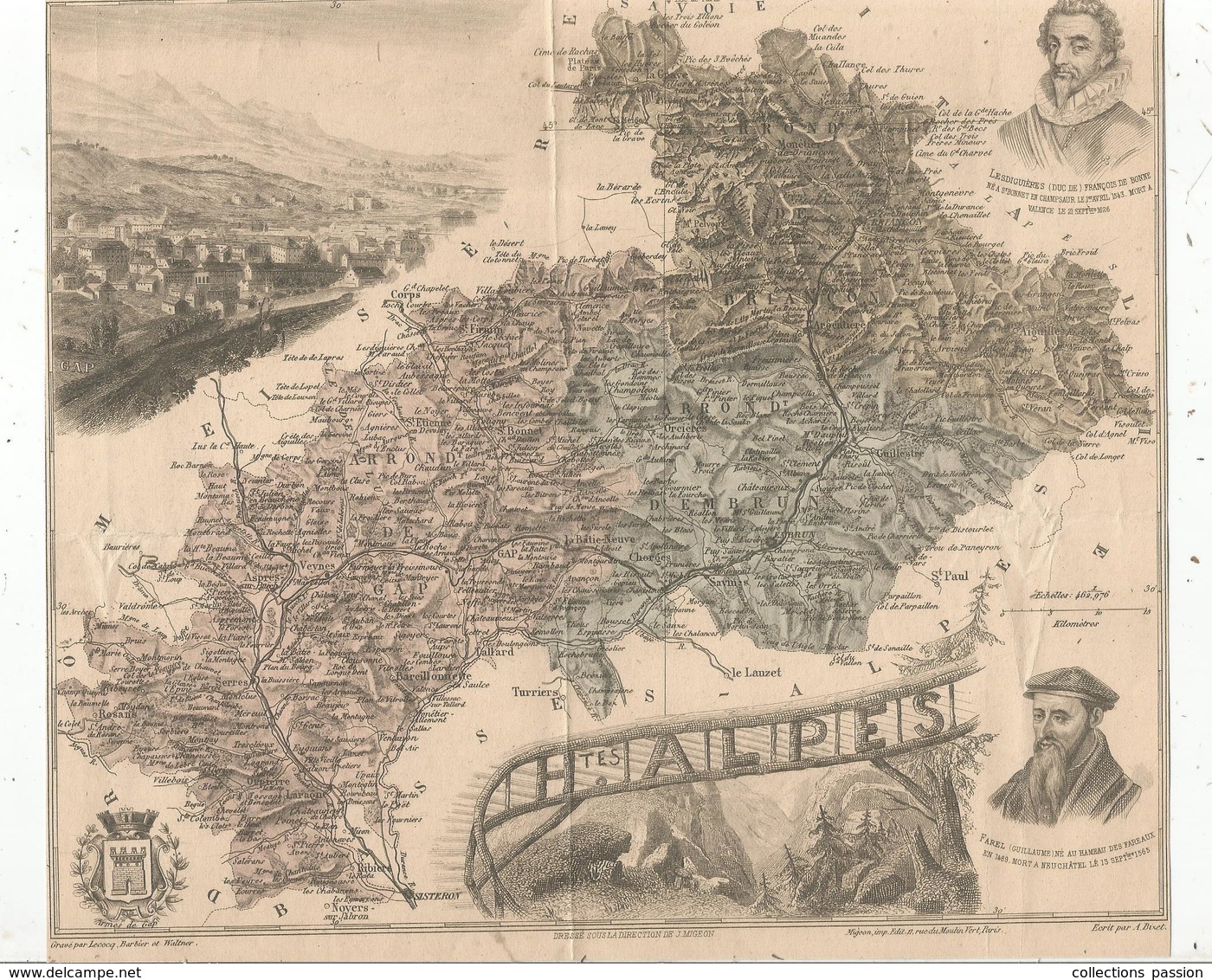 Carte Géographique Hautes Alpes, Gravé Par Lecocq, Barbier Et Waltner , Migeon éditeur , GAP , Frais Fr 1.65 E - Geographical Maps