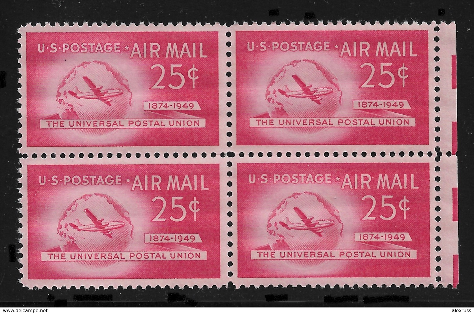 US 1949 Air Mail, UPU Boeing & Globe Block Of 4 Scott # C44,VF-XF MNH**OG - 2b. 1941-1960 Nuovi