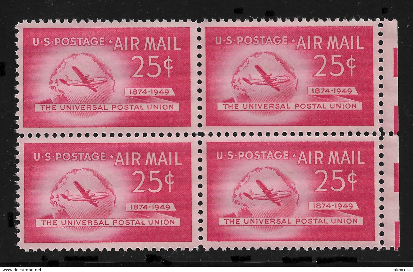 US 1949 Air Mail, UPU Boeing & Globe Block Of 4 Scott # C44,VF-XF MNH**OG - 2b. 1941-1960 Unused