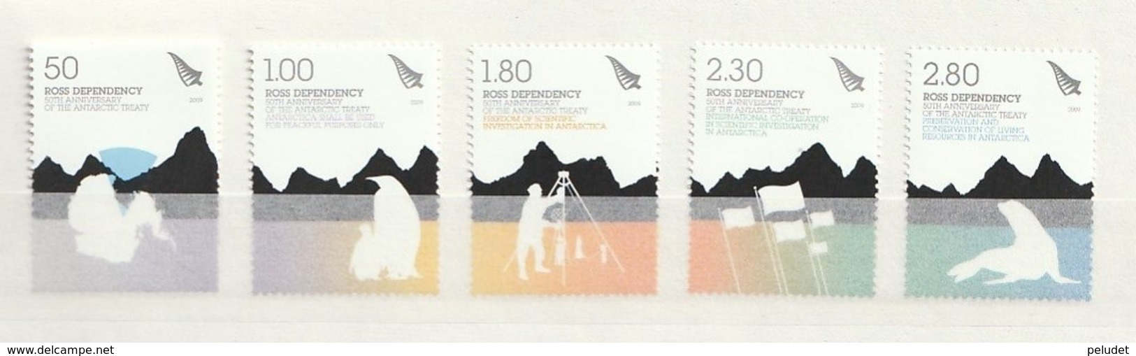 Ross Dependency 2009 Penguin-Seal-Map 50th Anniv. Of The Antar. T. (5) ** Mi 114-118, Sn L109-113, Yt 120-124, Sg 11-15 - Nuovi