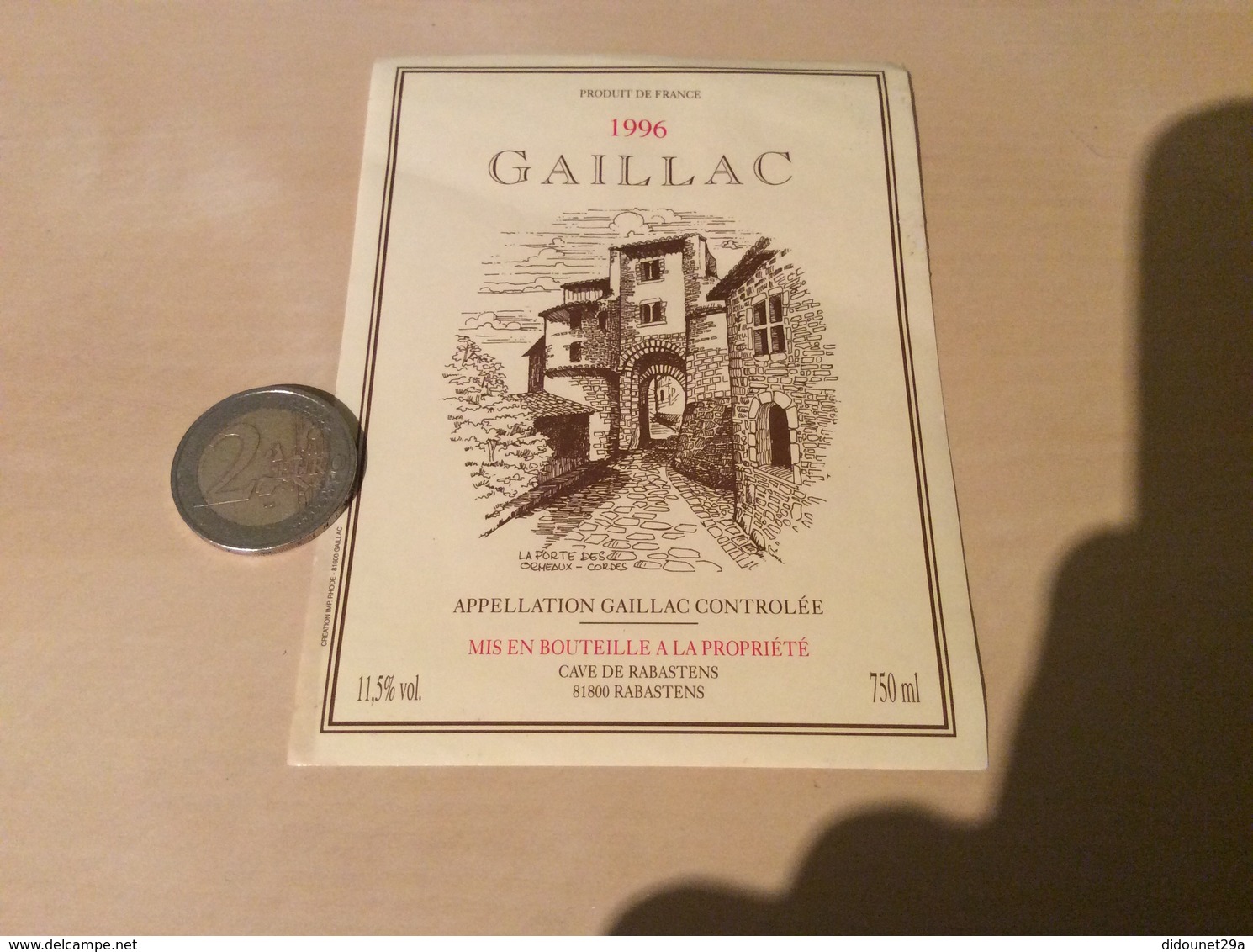 Etiquette De Vin 1996 «GAILLAC - LA PORTE DES ORMEAUX-CORDES - CAVE DE RABASTENS (81)» - Gaillac