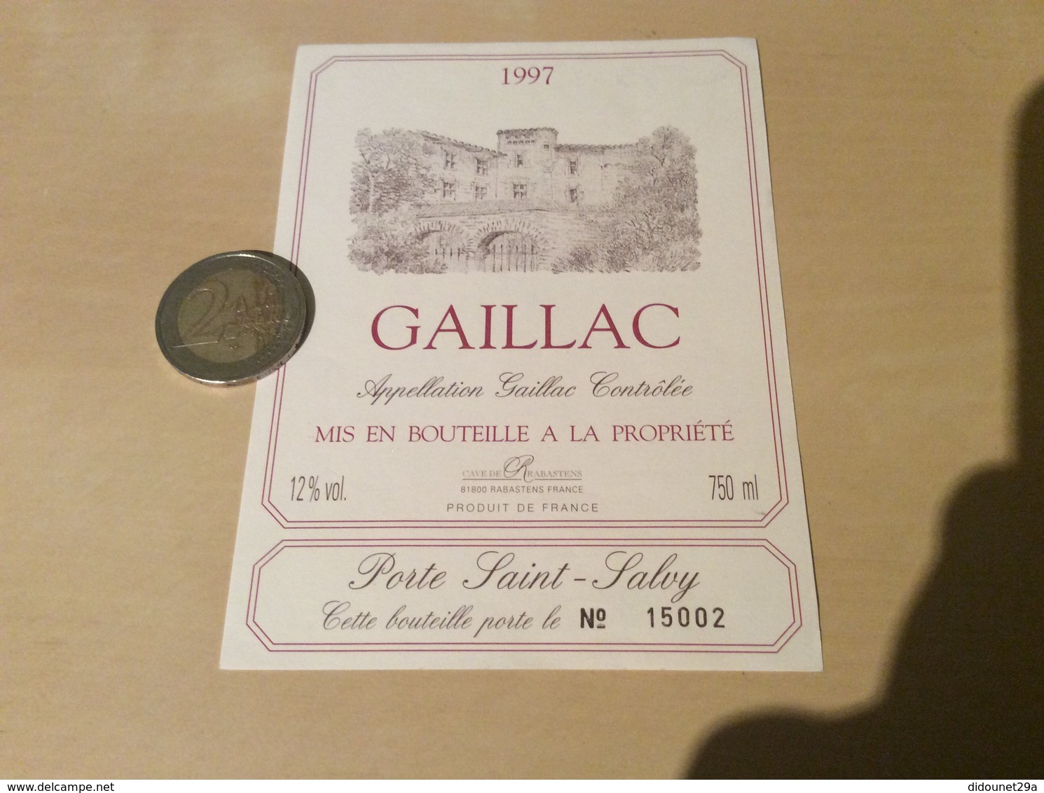 Etiquette De Vin 1997 Numéroté «GAILLAC - PORTE SAINT-SALVY - CAVE DE RABASTENS (81)» - Gaillac