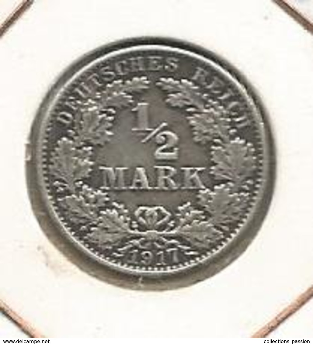Monnaie , Allemagne ,argent , 1/2 Deutsche Mark , 1917 G , 4 Scans - 1/2 Mark