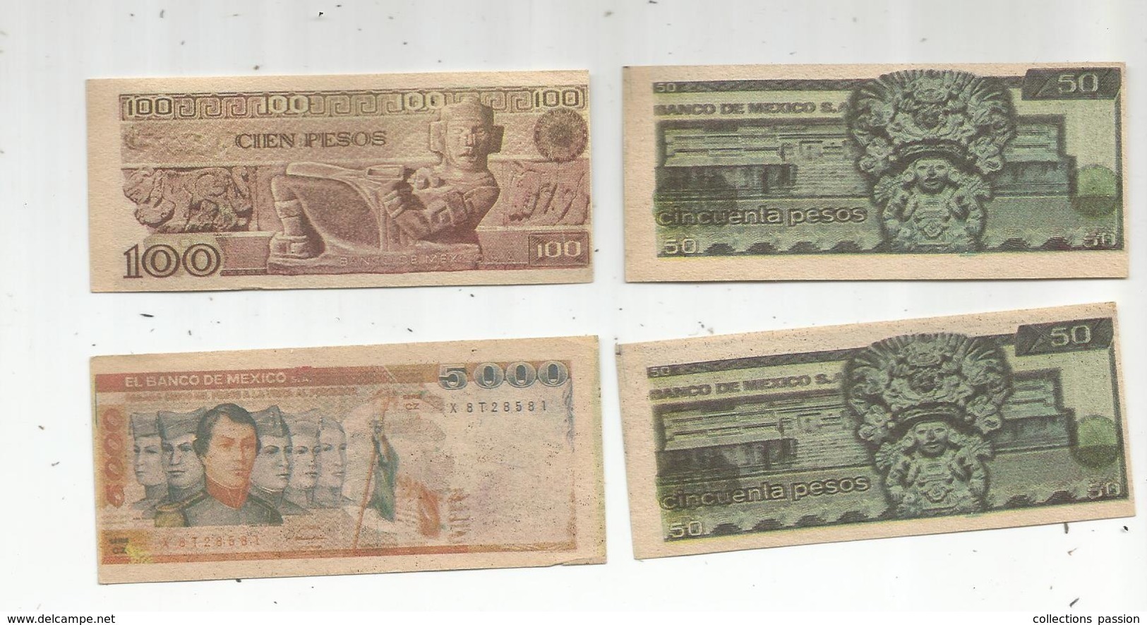 G-I-E , BILLETS FACTICES , EL BANCO DE MEXICO S.A , 9x 4 , 2 Scans ,  LOT DE 4 BILLETS - Mexique