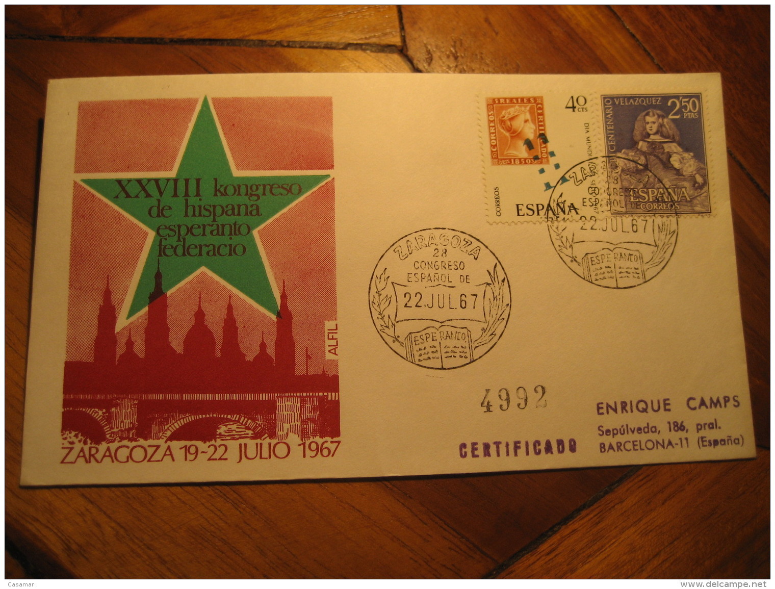 ESPERANTO Zaragoza 1967 Cancel Cover SPAIN - Esperanto