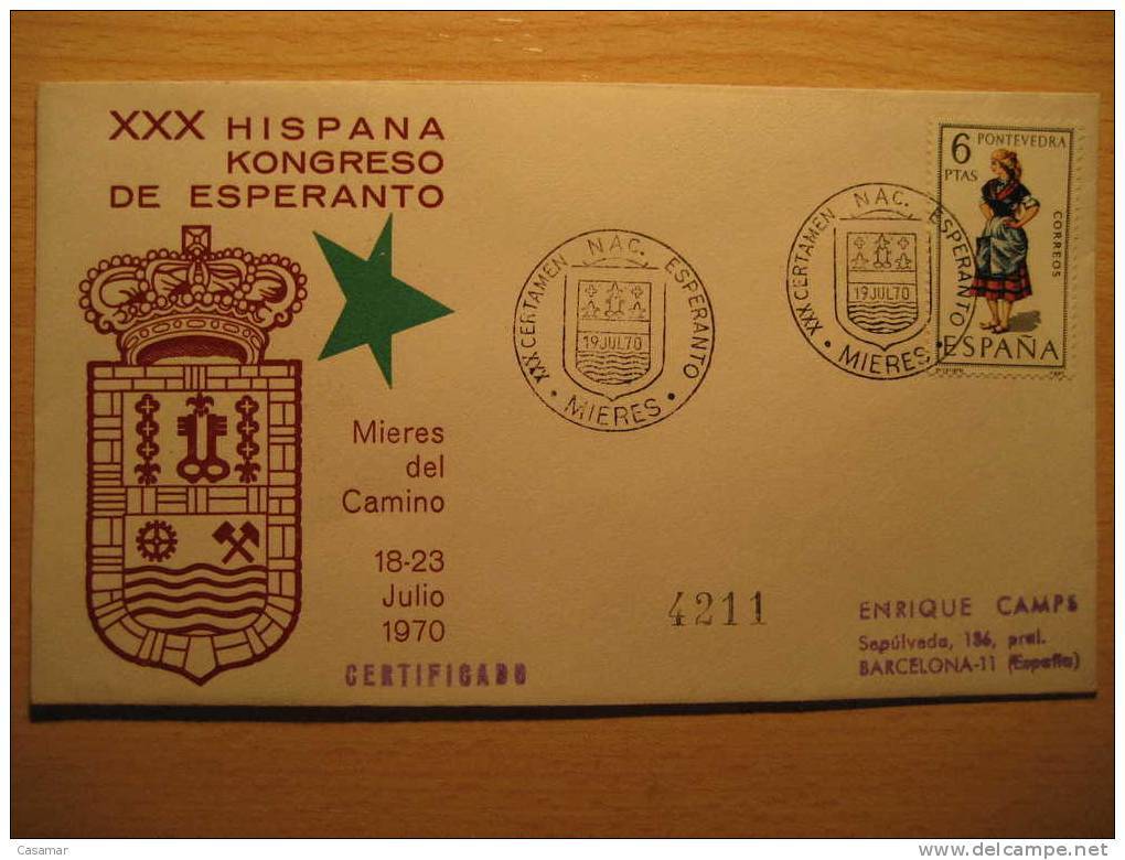 SPAIN Mieres Asturias 1970 Kongreso Esperanto Cancel Cover - Esperanto