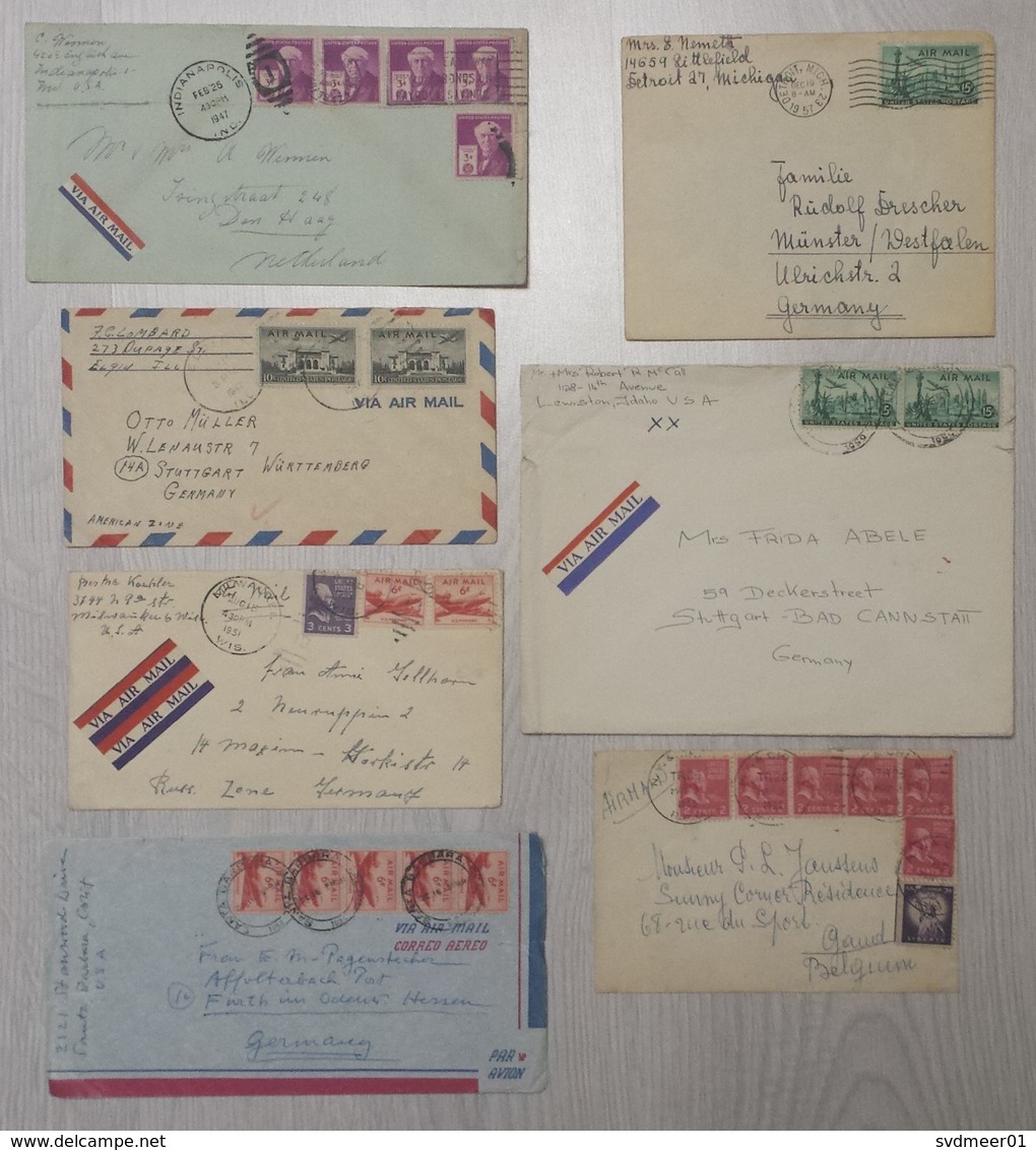 USA: Lot Of 7 Covers To Europe, 1940s-1950s, Various Stamps And Cancels, See Scan (minor Damage) - Brieven En Documenten