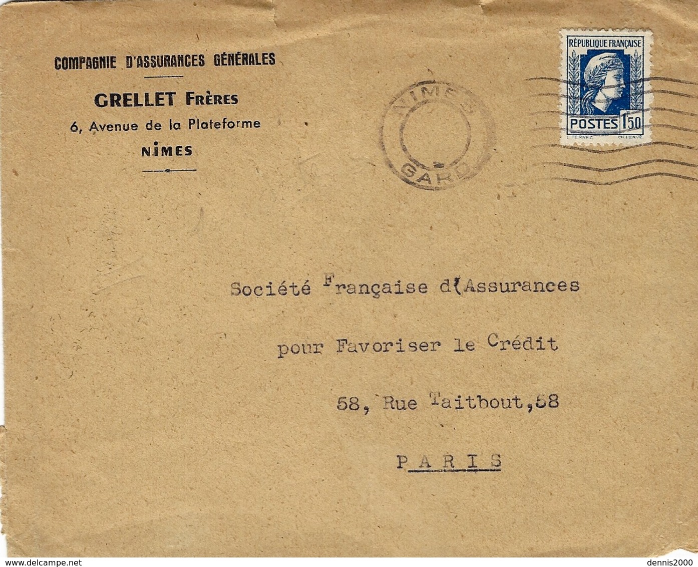 Après Le 1er Mars 45 ( Date Du Tarif ) Enveloppe Affr. N° 639 Seul  Oblit. Cad Muet De NÎMES / GARD - 1921-1960: Période Moderne