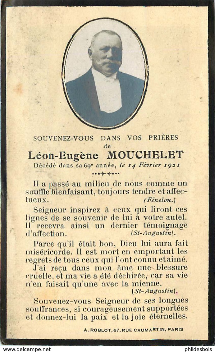 FAIRE PART ACTE DE DECES  Léon Eugene MOUCHELET - Décès