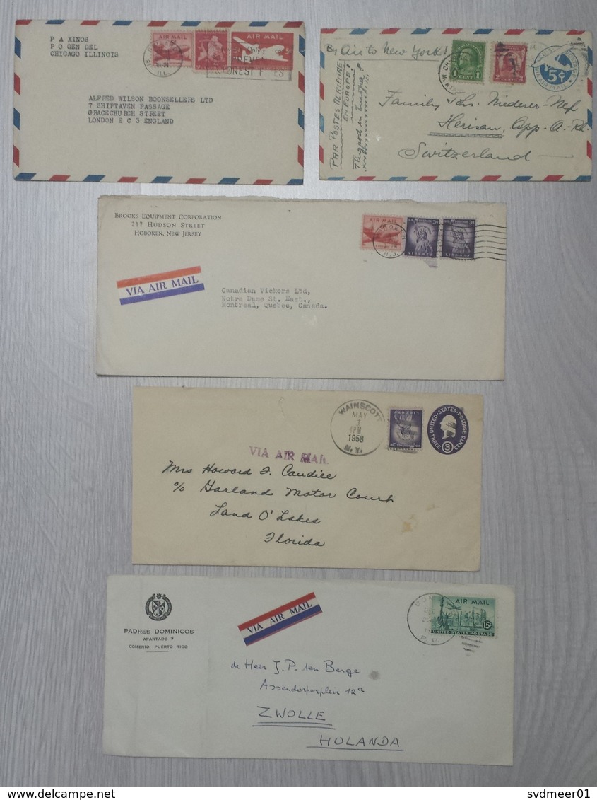 USA: Lot Of 5 Airmail Covers, 1930s-1950s, Various Stamps And Cancels, See Scan (minor Damage) - Brieven En Documenten