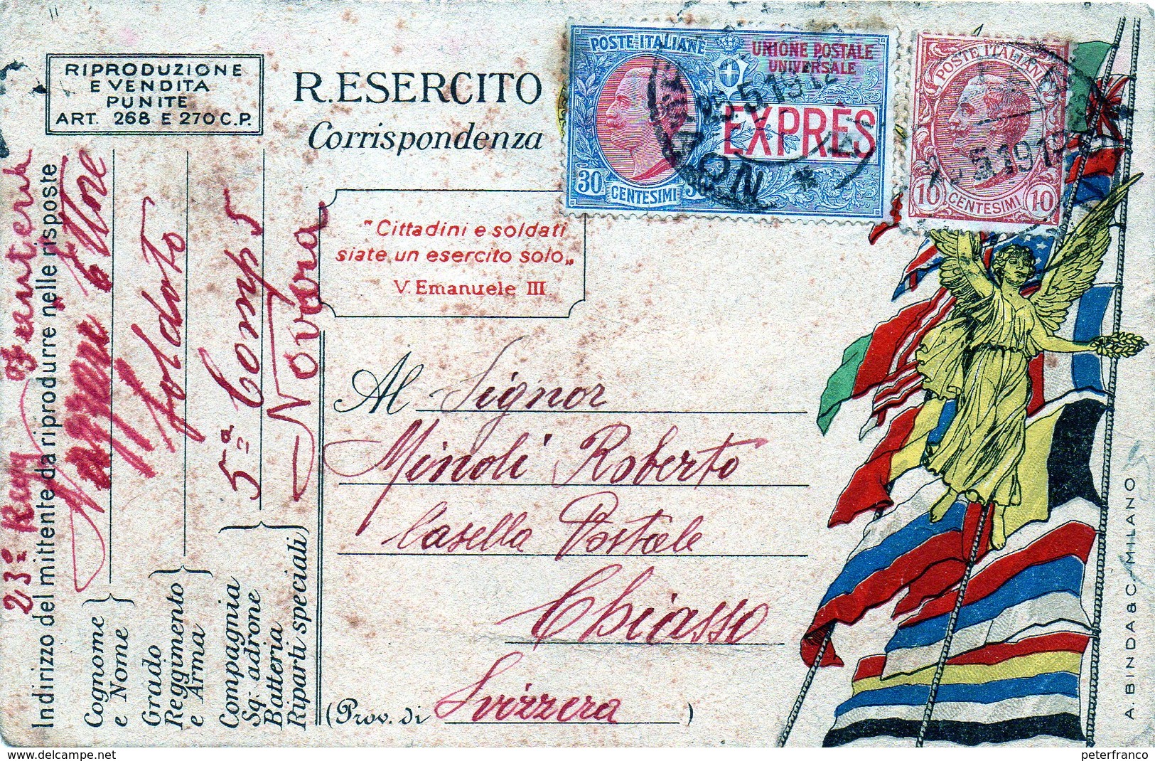 1912 Italia - Cartolina Postale Espresso Da Novara Per Chiasso - Altri & Non Classificati