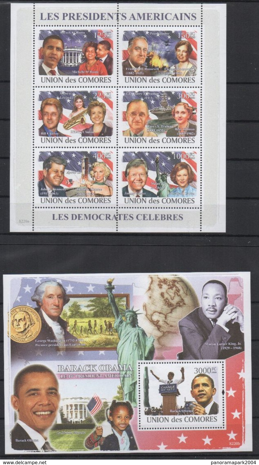 Comores Comoros Komoren 2008 USA President John Fitzgerald Kennedy George Washington Mi. I-VI Bl. I Unissued - Kennedy (John F.)