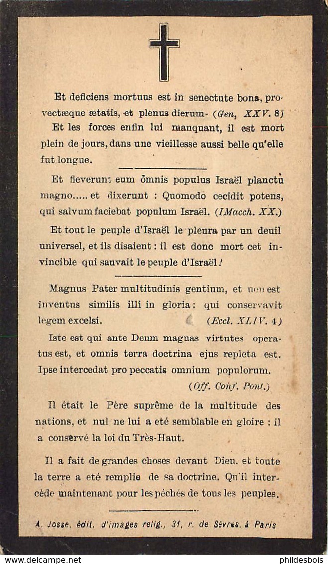 FAIRE PART ACTE DE DECES  Sainteté LE PAPE PIE IX Mort A Rome 1878 - Décès