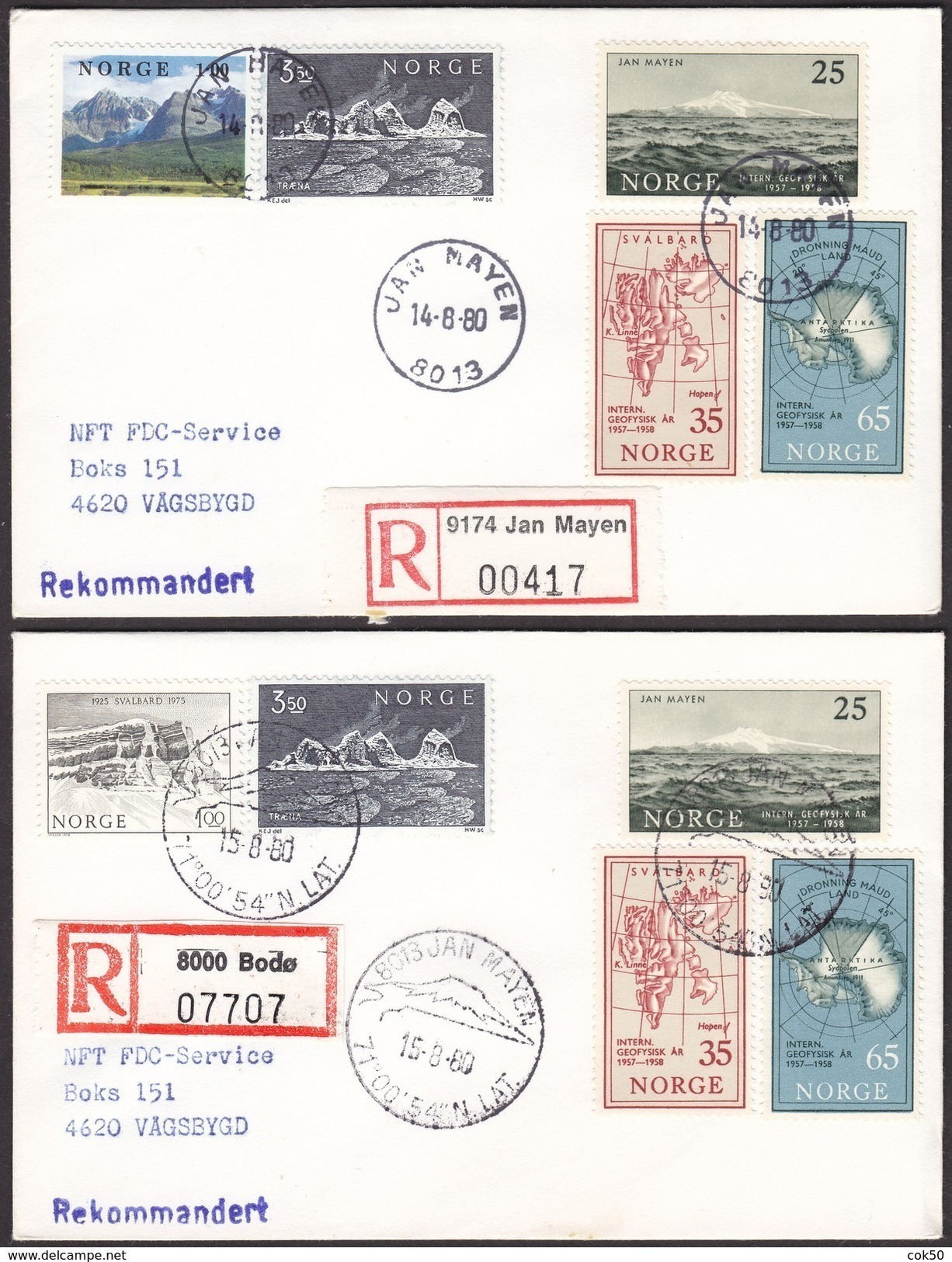 NORWAY - JAN MAYEN 14.8.80 (old Postmark) + 15.8.80 (new Postmark). Note The Zipcodes!! Registered Letters. - Sonstige & Ohne Zuordnung