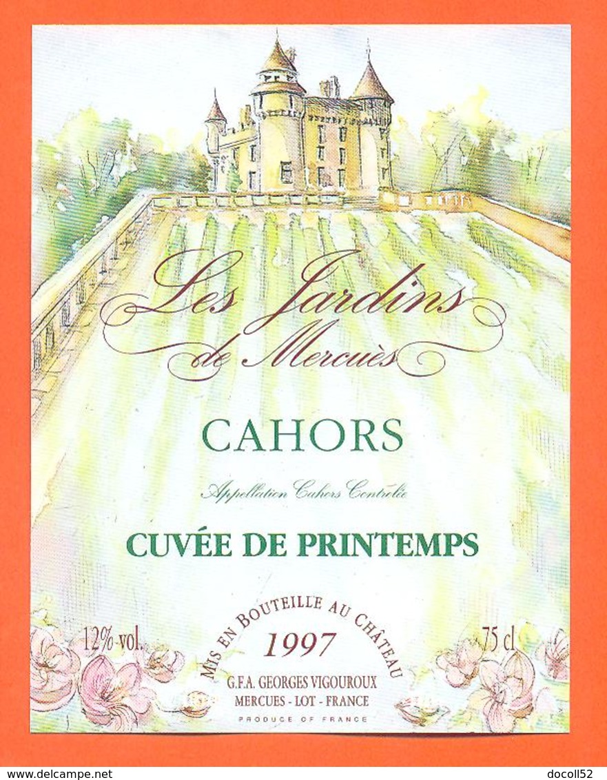 étiquette Vin De Cahors Cuvée De Printemps 1997 Les Jardins De Mercués Vigouroux à Mercues - 75 Cl - Cahors