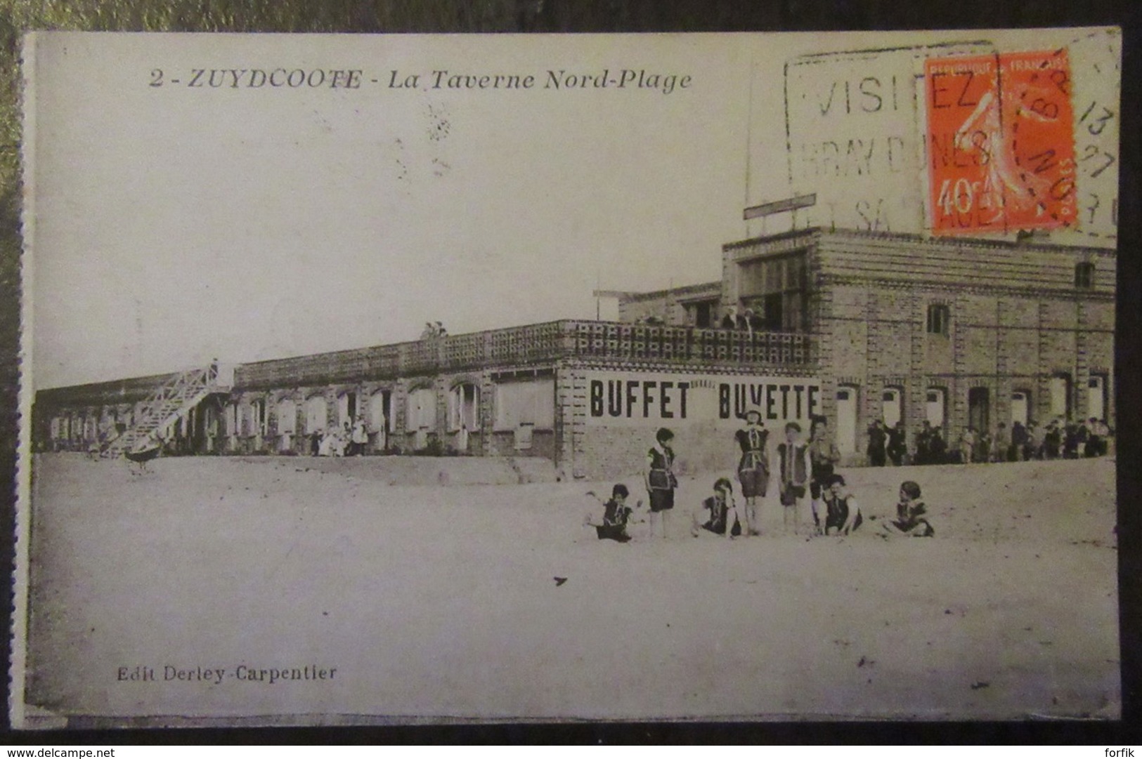 France - CPA Zuydcoote (Nord) - La Taverne Nord-Plage - Carte Animée Circulée En 1927 (flamme Daguin) - Autres & Non Classés