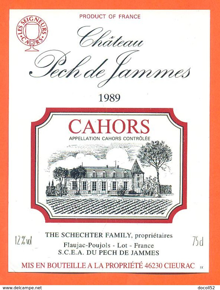 étiquette Vin De Cahors Chateau De Pech Jammes 1989 Schechter Family à Saint Pech - 75 Cl - Cahors