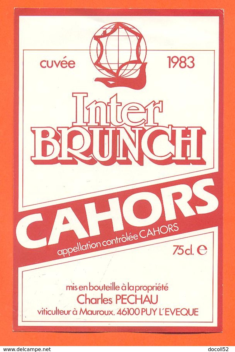 étiquette Vin De Cahors Inter Brunch Cuvée 1983 Charles Pechau à Mauroux - 75 Cl - Cahors