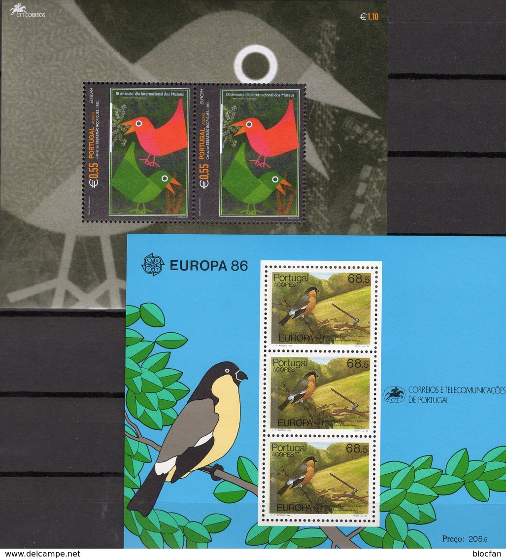 CEPT Naturschutz 1986 Portugal-Acoren Blocks 7+25 ** 15€ Vogel Fink Bloque EUROPA S/s Blocs M/s Birds Sheets Acores - Azores