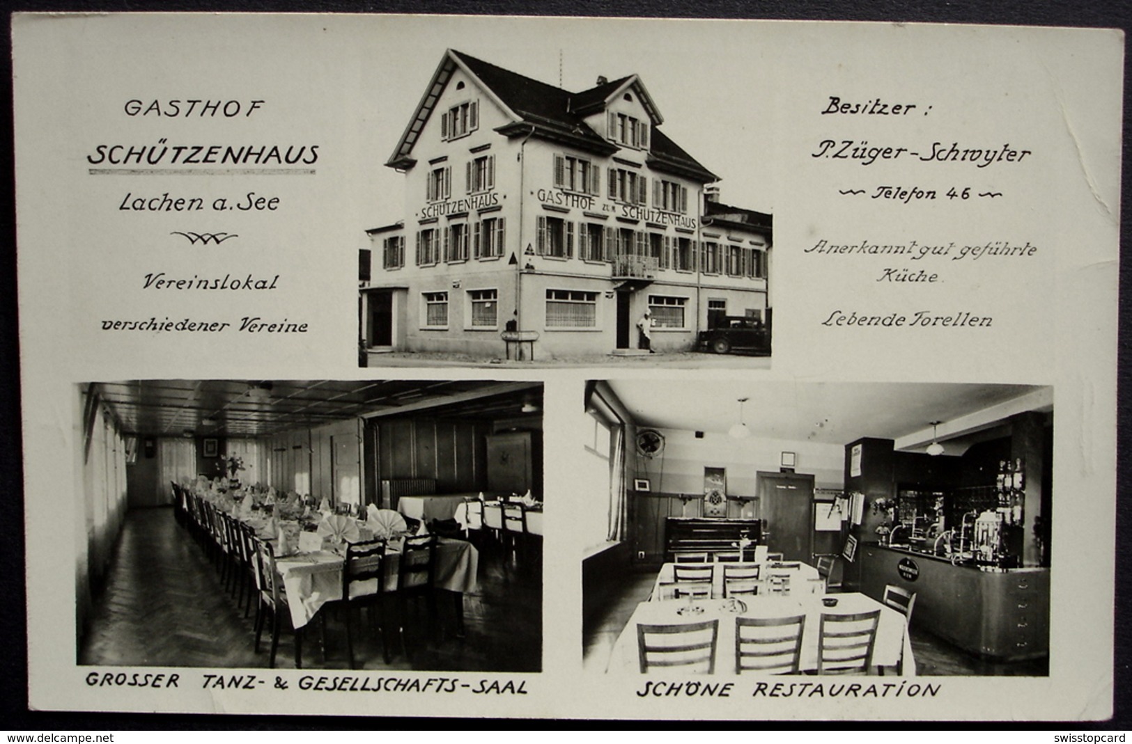 LACHEN Gasthof Schützenhaus Werbung P. Züger-Schwyter Gel. Feldpost - Lachen