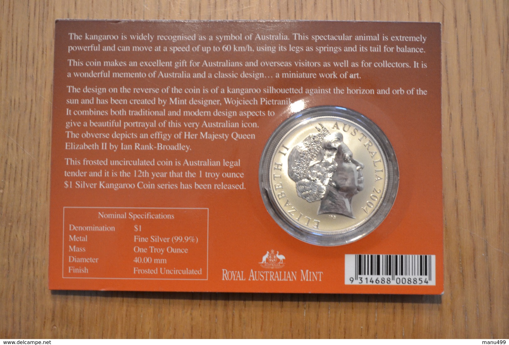 2004 AU Australia 1 Oz Silver Kangaroo (In Display Card) 1 OZ Brilliant Uncirculated - Sets Sin Usar &  Sets De Prueba