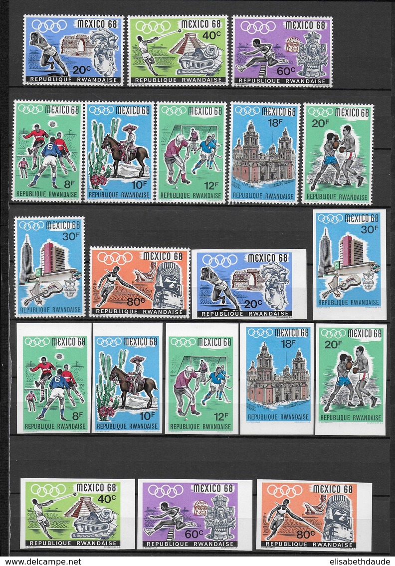 RWANDA - 1968 - JEUX OLYMPIQUES DE MEXICO - YVERT N° 243/252 + RARES NON DENTELES * MLH - COTE = 65 EUR. - Neufs