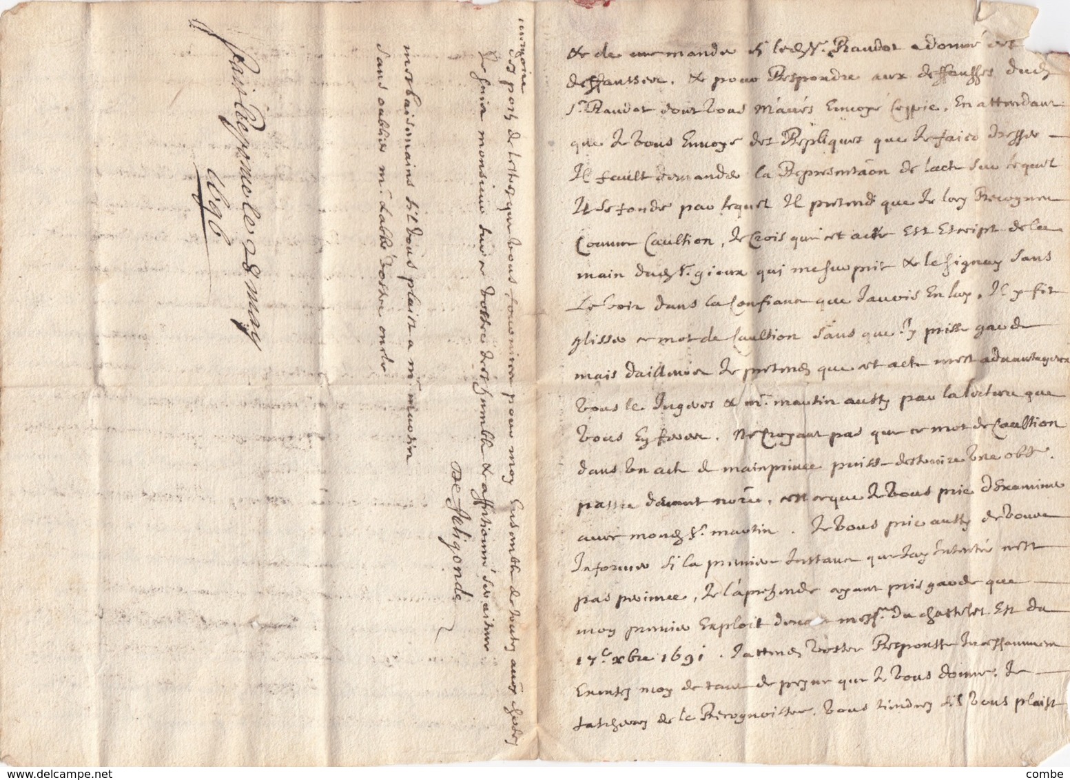 LETTRE . PUY-DE-DOME. 23 AVRIL 1696. A CLERMONT POUR PARIS ST HONORÉ - ....-1700: Précurseurs