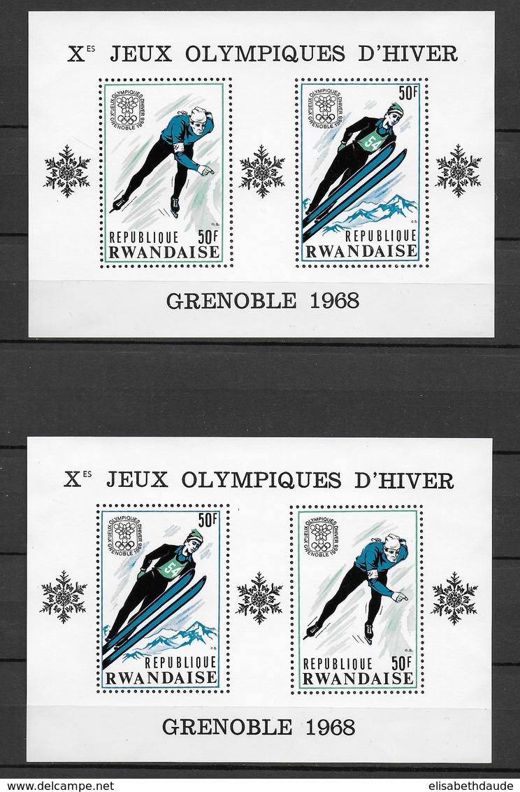 RWANDA - 1968 - JEUX OLYMPIQUES DE GRENOBLE - 2 BLOCS YVERT N°10 AVEC SUJETS INVERSES ** MNH - COTE = 22 EUR. - Neufs