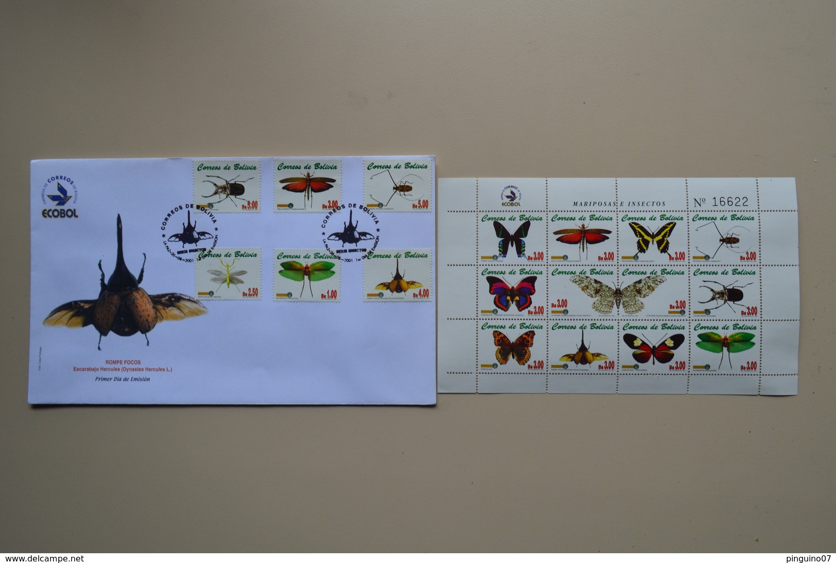 Bolivia 2001 FDC + M/S MNH  Mariposas Insectos Insectes Papillon Buterflies Papillons Butterfly Bolivie - Butterflies