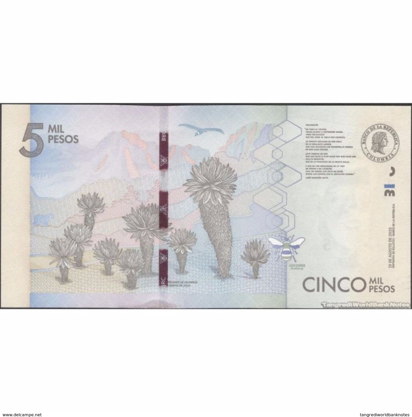 TWN - COLOMBIA 459a - 5000 5.000 Pesos 19.8.2015 Prefix AA UNC - Colombia