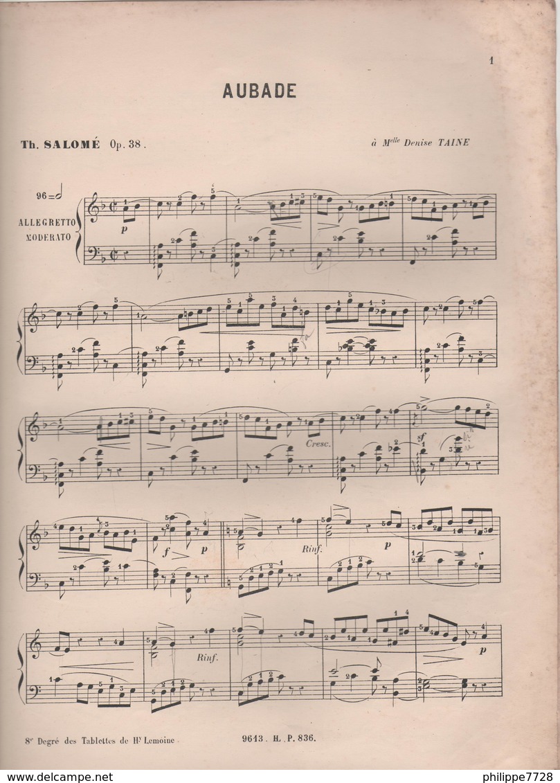 Partition  Th. Salomé Œuvres Pour Piano AUBADE - Partitions Musicales Anciennes